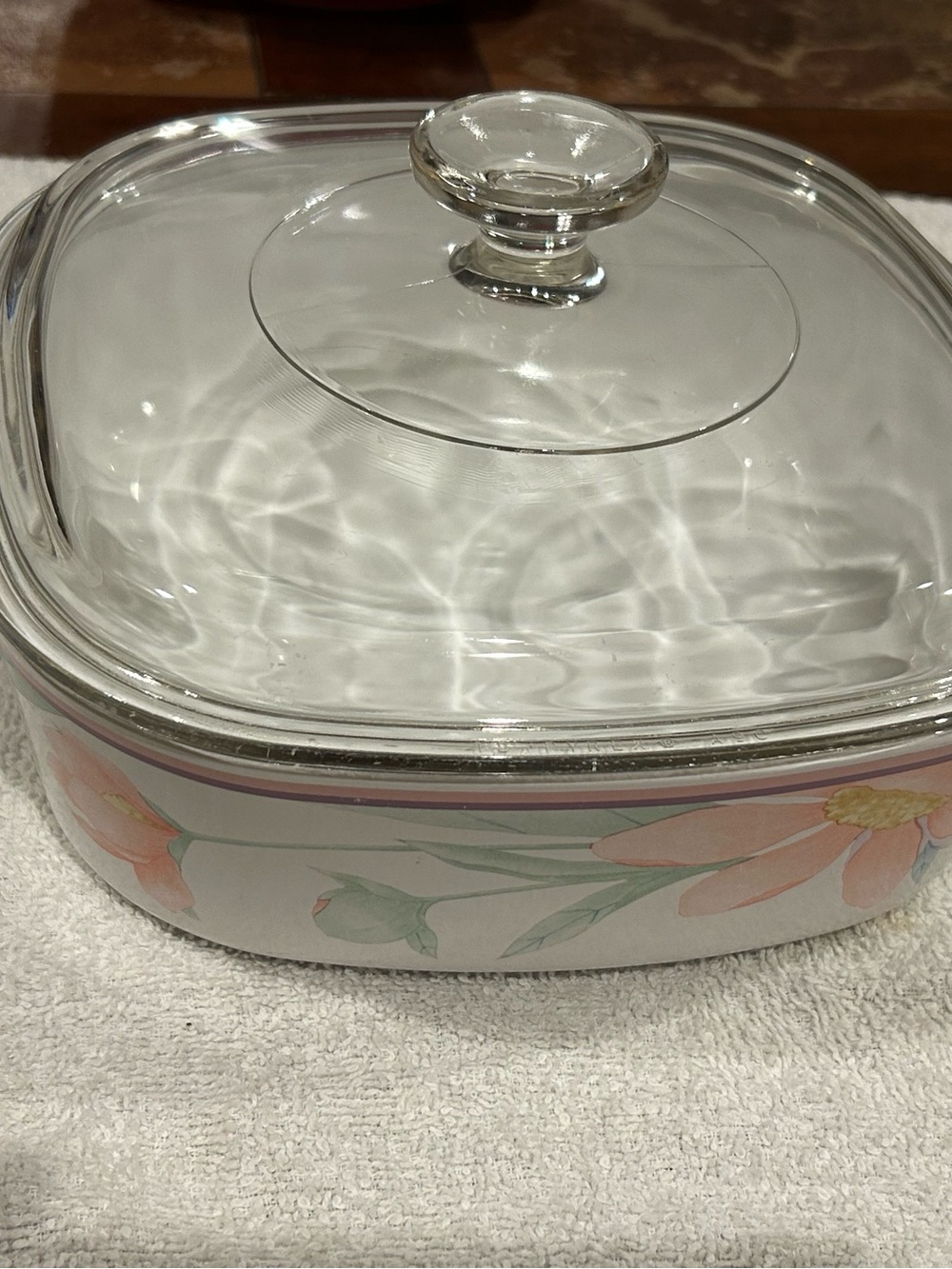 Floral Ceramic Casserole Dish with Glass Lid - Pink